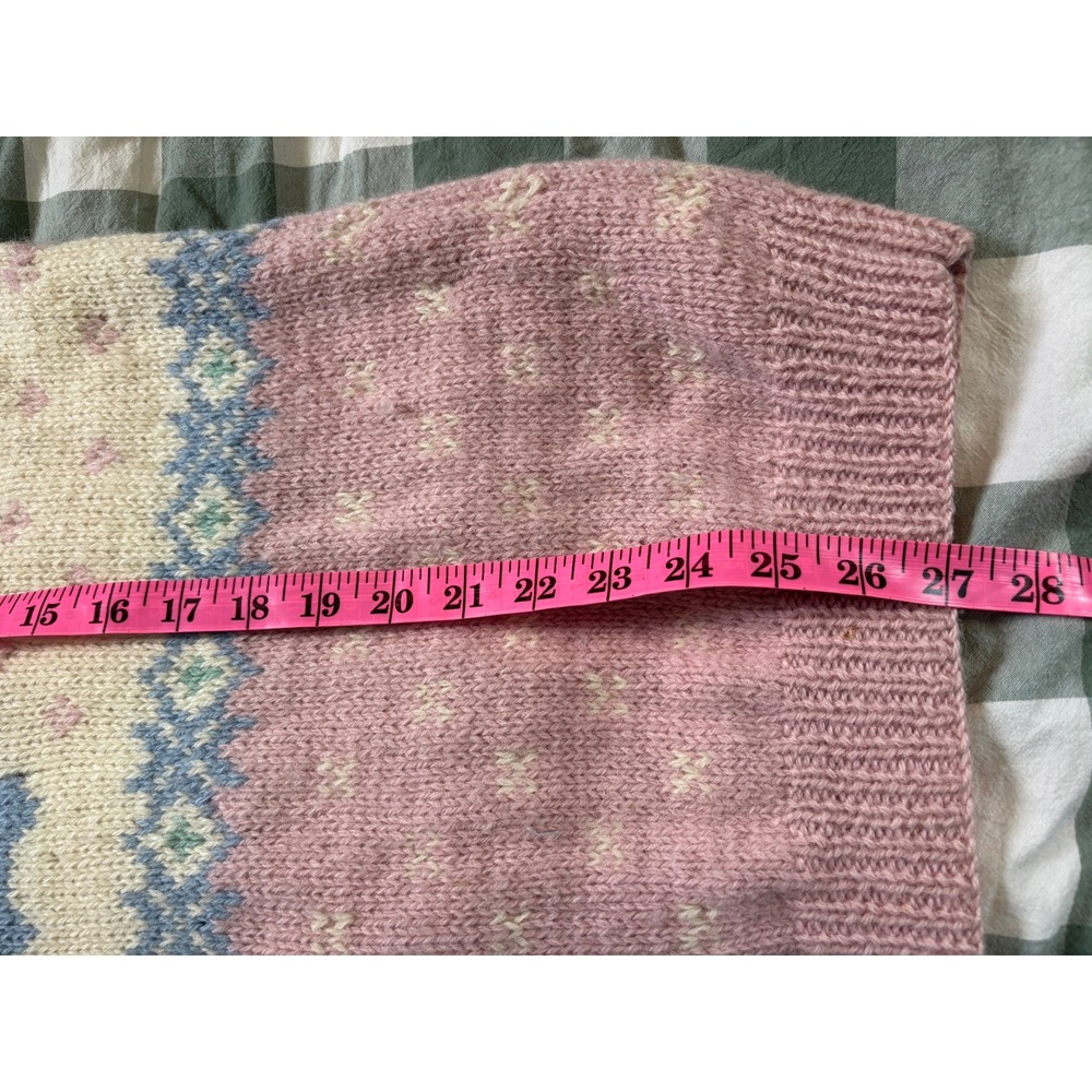 Vintage 1990 Eddie Bauer Wool Wolf Sweater Pink Cream Fair Isle Knit Large - Picture 7 of 9